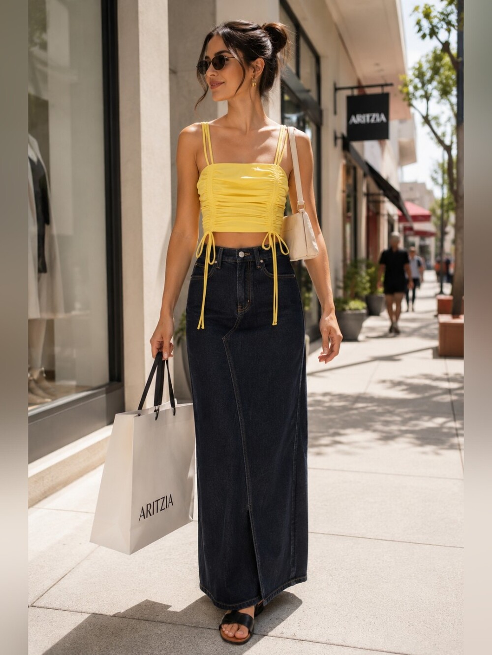 Wild Fable Smocked Ruched Crop Top in Yellow Festival Summer Casual Women's M